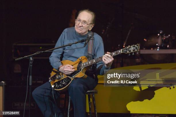 Les Paul during Les Paul 90th Birthday Salute at Carnegie Hall in New York City, New York, United States.