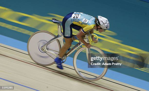 Rochelle Gilmore of Australia on her way to winning the Silver medal in the Women's 25 km Points Race Final at the National Cycling Centre during the...
