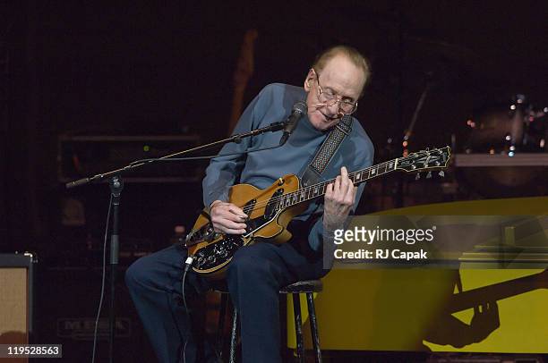 Les Paul during Les Paul 90th Birthday Salute at Carnegie Hall in New York City, New York, United States.