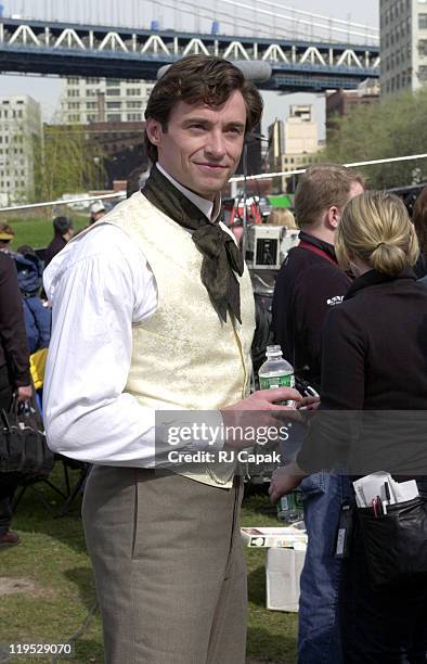 Hugh Jackman during Kate & Leopold Movie Set at Fulton Landing in Brooklyn, New York, United States.