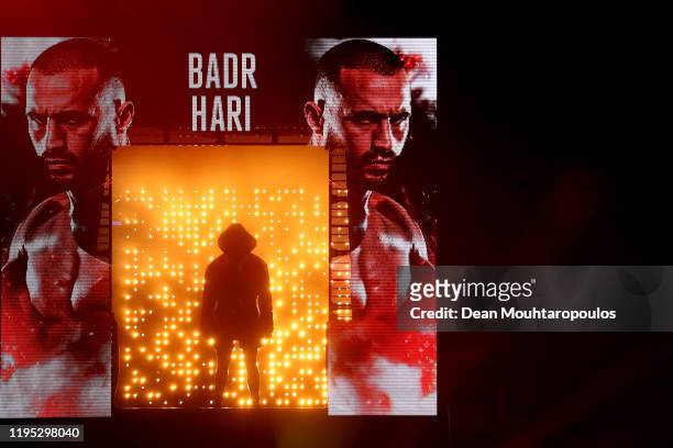 Badr Hari of Morocco walks out to fight against Rico Verhoeven of Netherlands during their World Heavyweight Title kickboxing bout at GLORY 74 Arnhem...