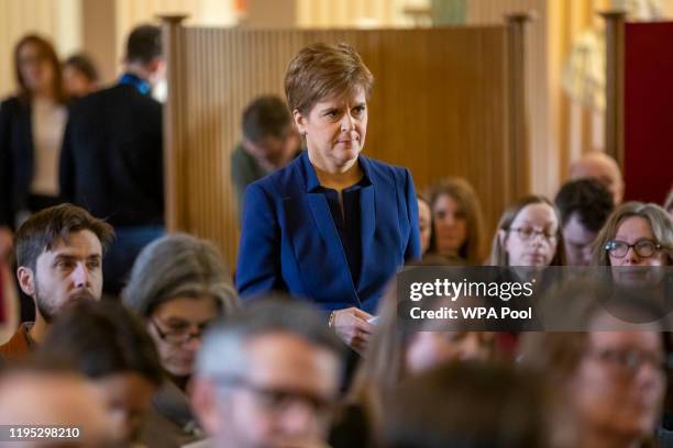 Scottish First Minister Nicola Sturgeon delivers the keynote address to the Wealth of Nations 2.0 Conference at Edinburgh University on January 22,...