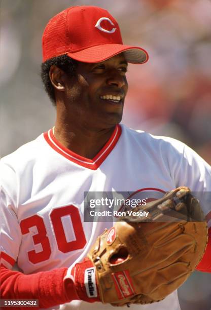 Ken Griffey Sr. Of the Cincinnati Reds looks on during an MLB game at Riverfront Stadium in Cincinnati, Ohio during the 1989 season.