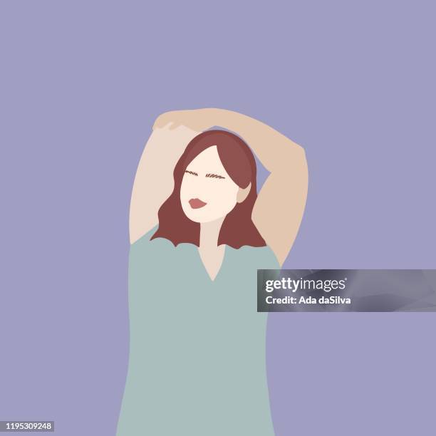 beautiful girl stretching her arms. - stretching stock illustrations