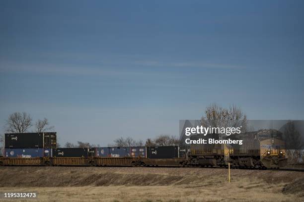 Union Pacific Corp. Freight train pulls into a rail yard in East St. Louis, Illinois, U.S., on Wednesday, Jan. 8, 2020. Union Pacific is scheduled to...