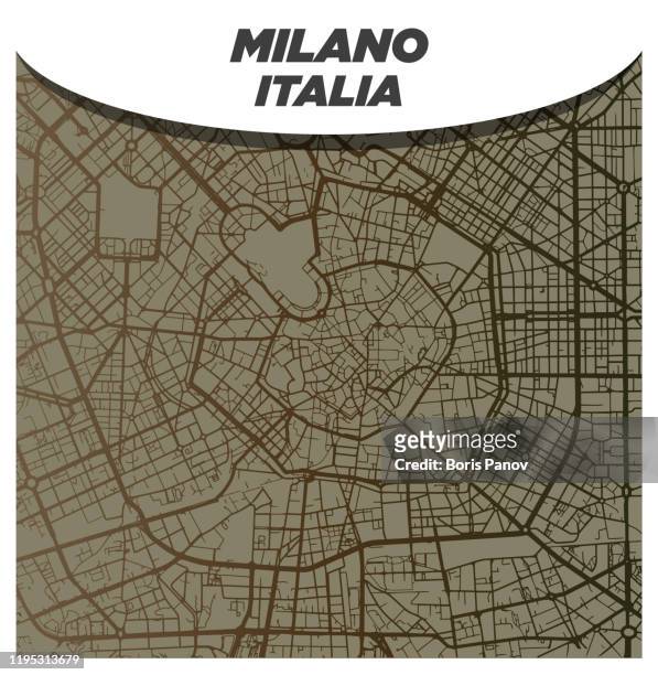 vintage retro brown city street map of central milan in milano, italia - milan map stock illustrations