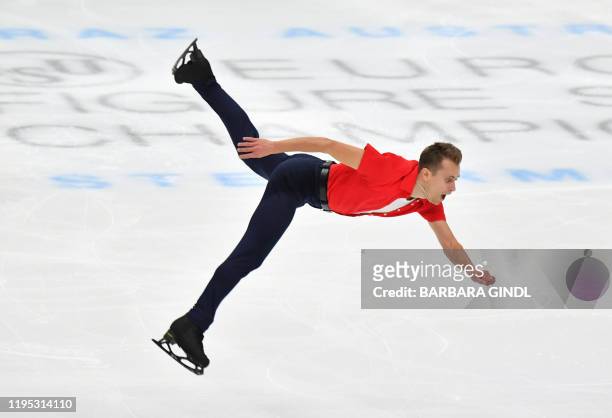 Czech Republic's Michal Brezina performs in the men's short programme event of the ISU European Figure Skating Championships at the Steiermark hall...