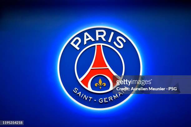 Paris Saint-Germain logo during the Ligue 1 match between Paris Saint-Germain and Amiens SC at Parc des Princes on December 21, 2019 in Paris, France.