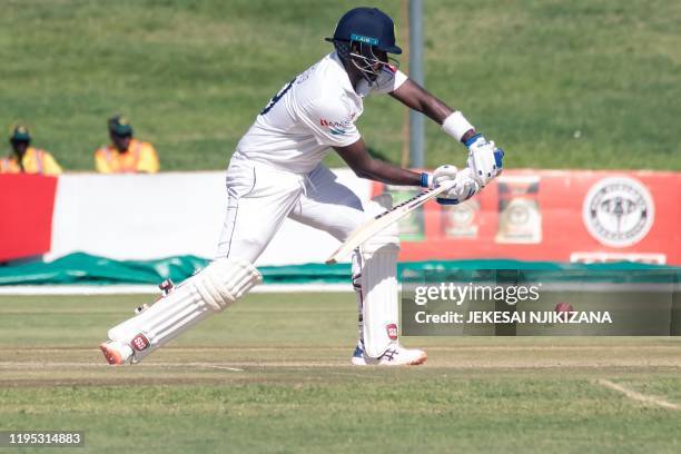 Sri Lanka batsman Angelo Mathews bats on the fourth day of the first Test cricket match between Zimbabwe and Sri Lanka at the Harare Sports Club in...