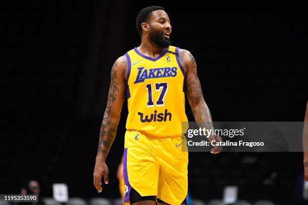 Long Island, NY Jordan Caroline of the South Bay Lakers smiles during an NBA G-League game against the Long Island Nets on January 22, 2020 at NYCB...