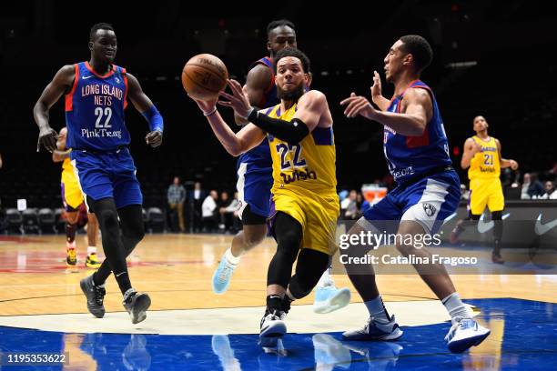 Long Island, NY Javan Felix of the South Bay Lakers passes the ball during an NBA G-League game against the Long Island Nets on January 22, 2020 at...