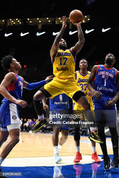 Long Island, NY Jordan Caroline of the South Bay Lakers shoots the ball during an NBA G-League game against the Long Island Nets on January 22, 2020...