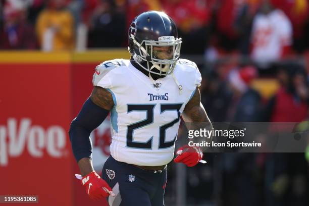 Tennessee Titans running back Derrick Henry before the AFC Championship game between the Tennessee Titans and Kansas City Chiefs on January 19, 2020...