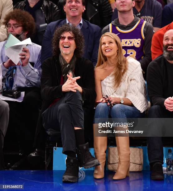 Howard Stern and Beth Ostrosky Stern attend Los Angeles Lakers v New York Knicks game at Madison Square Garden on January 22, 2020 in New York City.