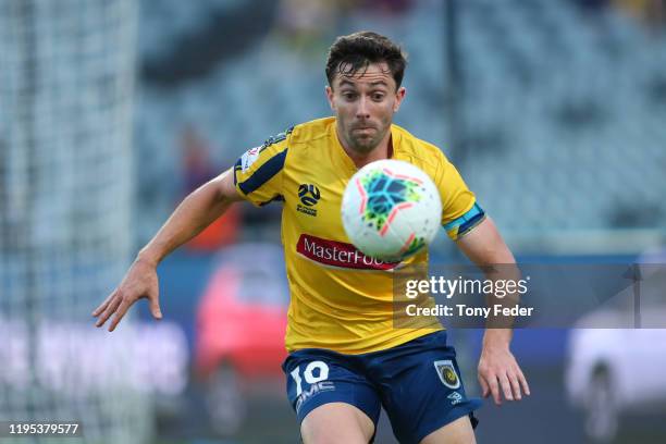 Tommy Oar of the Central Coast Mariners controls the ball during the round 11 A-League match between the Central Coast Mariners and Adelaide United...