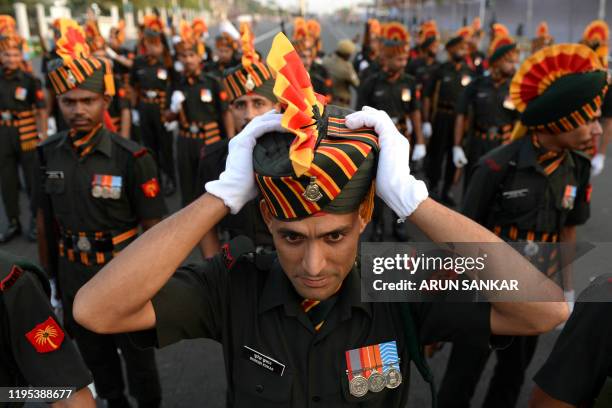 Cadets of Indian Army prepare for a full dress rehearsal for the upcoming Indian Republic Day parade, in Chennai on January 23, 2020. India will be...