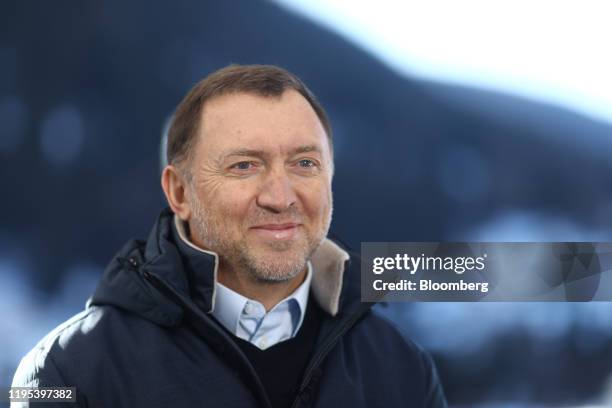 Oleg Deripaska, Russian billionaire, reacts during a Bloomberg Television interview on day three of the World Economic Forum in Davos, Switzerland,...