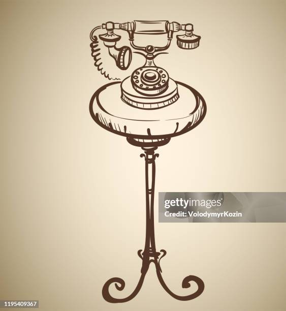 a separate disk image retro old-fashioned phone on the table - study table isolated stock illustrations