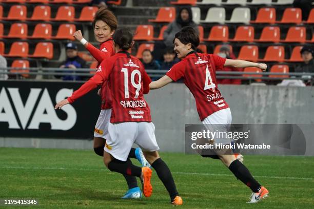 Yuika Sugasawa of Urawa Red Diamonds Ladies celebrates scoring his team's first goal during the Empress Cup 41st JFA Women's Championship Semi Final...