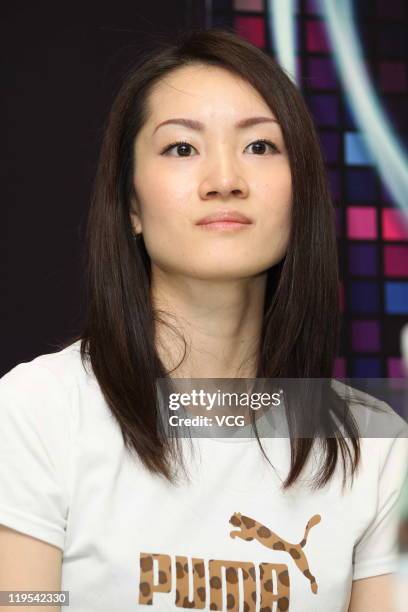 Japanese skater Shizuka Arakawa attends 'Artistry On Ice' press conference at Mercedes-Benz Arena on July 21, 2011 in Shanghai, China.