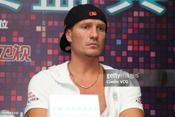 Russian skater Roman Kostomarov attends 'Artistry On Ice' press conference at Mercedes-Benz Arena on July 21, 2011 in Shanghai, China.