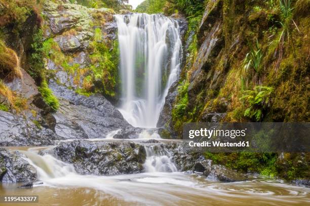 new zealand, northland region, long exposure of piroa falls on ahuroa river - northland region stock pictures, royalty-free photos & images