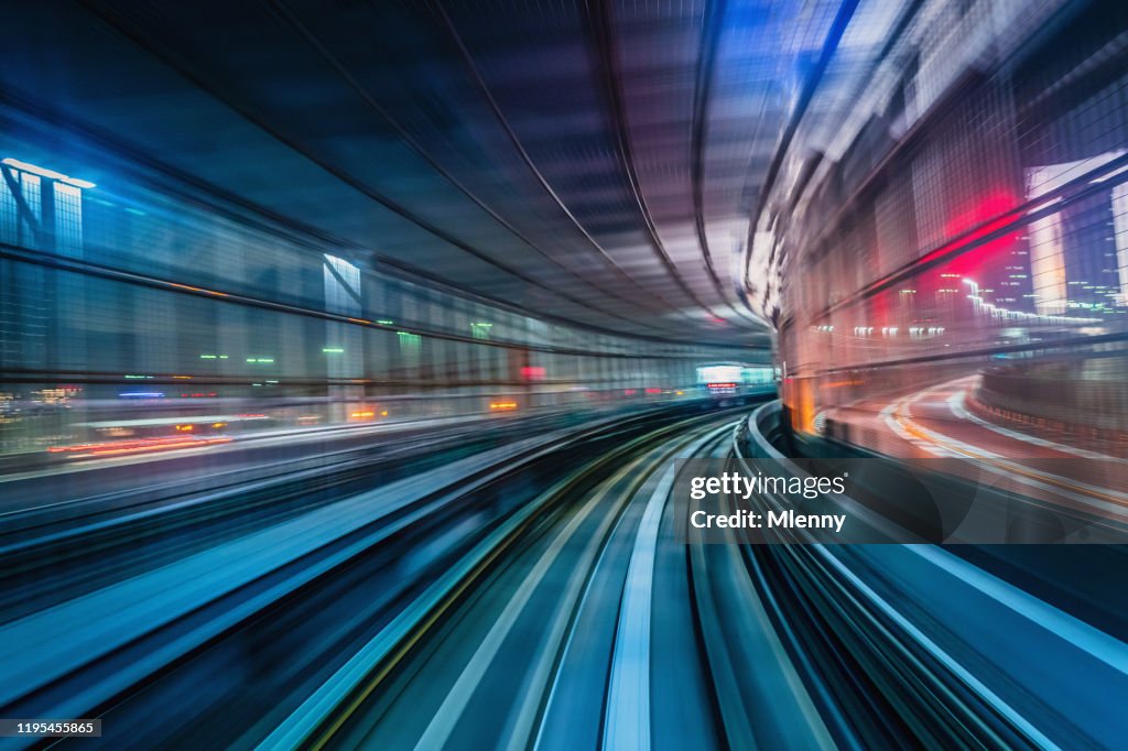 Tokyo Japan High Speed Train Tunnel Motion Blur Abstract