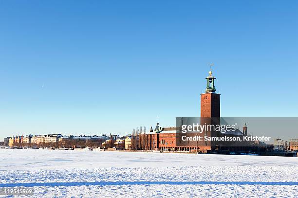 stadshuset in winter - kungsholmen town hall stockfoto's en -beelden