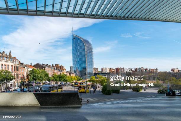 view at the liege finance tower - liege stock pictures, royalty-free photos & images