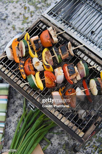 vegetables on barbecue grill - charcoal food stock pictures, royalty-free photos & images