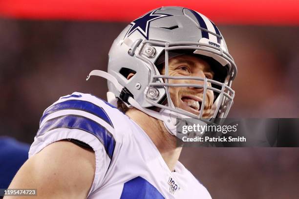 Blake Jarwin of the Dallas Cowboys reacts during the first half against the Philadelphia Eagles in the game at Lincoln Financial Field on December...