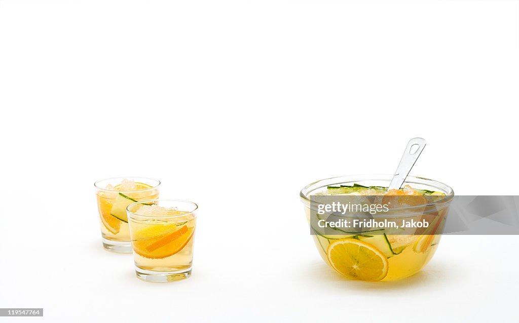 Fruit punch in bowl and in glasses