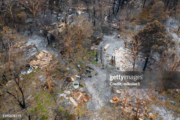 bush fire destruction with home - forces of nature stock pictures, royalty-free photos & images