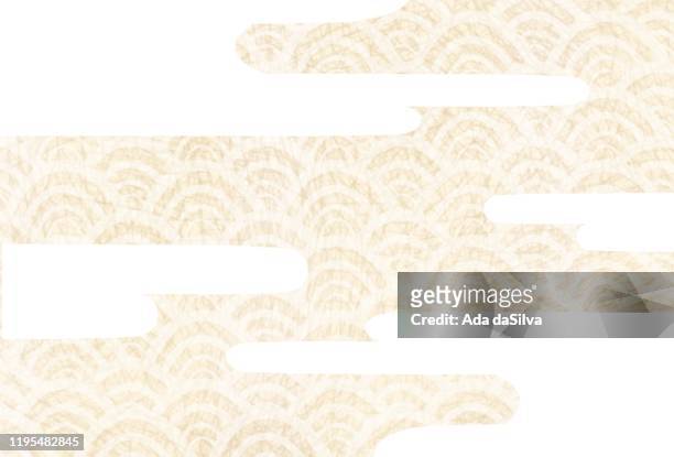 japanese style background with clouds and traditional patterns - golden clouds stock illustrations