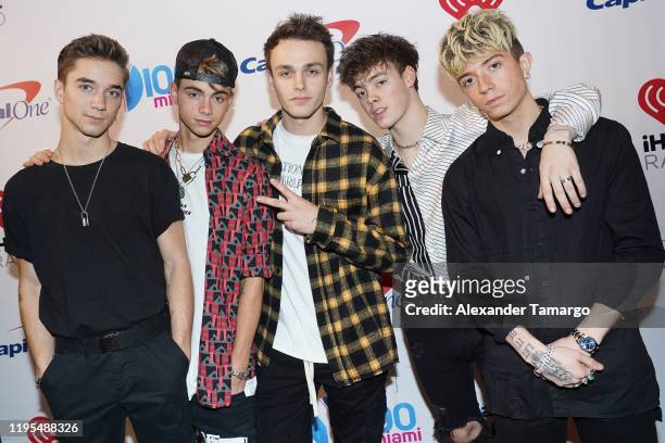 Daniel Seavey, Corbyn Besson, Jonah Marais, Zach Herron and Jack Avery of Why Don't We attend Y100's Jingle Ball 2019 Presented by Capital One at...