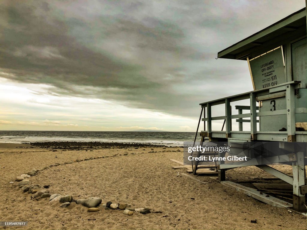 A storm rolls in over the beach in Malibu, California bringing much needed rain to Southern California