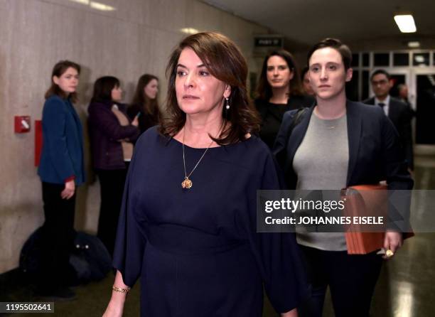 Actress Annabella Sciorra leaves the courtroom in Manhattan Criminal Court, on January 23, 2020 in New York City. "The Sopranos" actress Annabella...