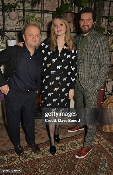 Toby Jones, Aimee Lou Wood and Richard Armitage attend the press night after party for "Uncle Vanya" at Sophie's on January 23, 2020 in London,...