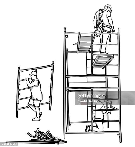 illustrations, cliparts, dessins animés et icônes de travailleurs d'échafaudage - scaffolding white background drawing