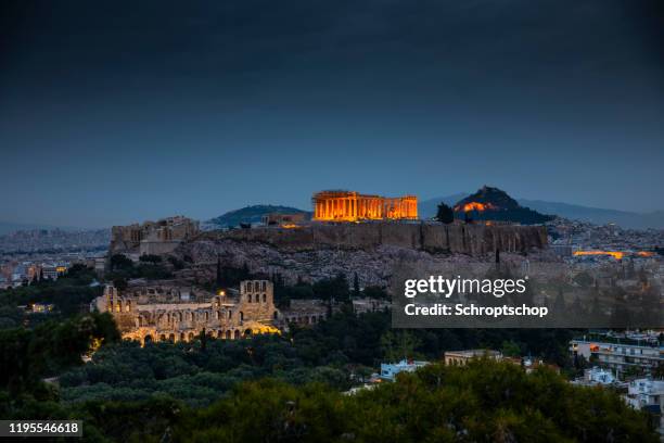 athens with acropolis in greece - akropolis stock pictures, royalty-free photos & images