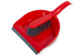 red dustpan and brush isolated on the white background