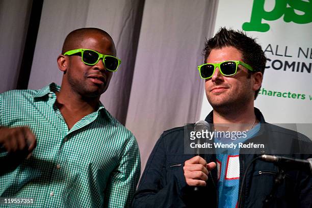 Dule Hill and James Roday of Psych speaks on stage during day one of Comic-Con 2011 held at the San Diego Convention Center on July 21, 2011 in San...