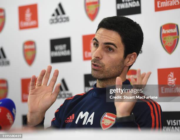 Arsenal Head Coach Mike Arteta attends a press conference at London Colney on December 23, 2019 in St Albans, England.