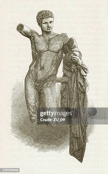 hermes of olympia (340 bc), by praxiteles (c.390-c.320 bc) - ancient olympia greece stock illustrations