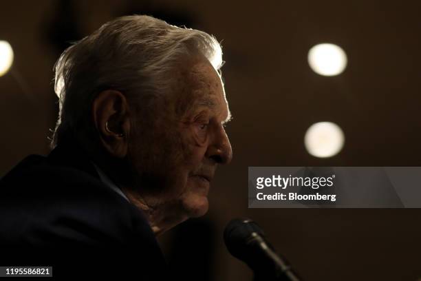 George Soros, billionaire and founder of Soros Fund Management LLC, on day three of the World Economic Forum in Davos, Switzerland, on Thursday, Jan....
