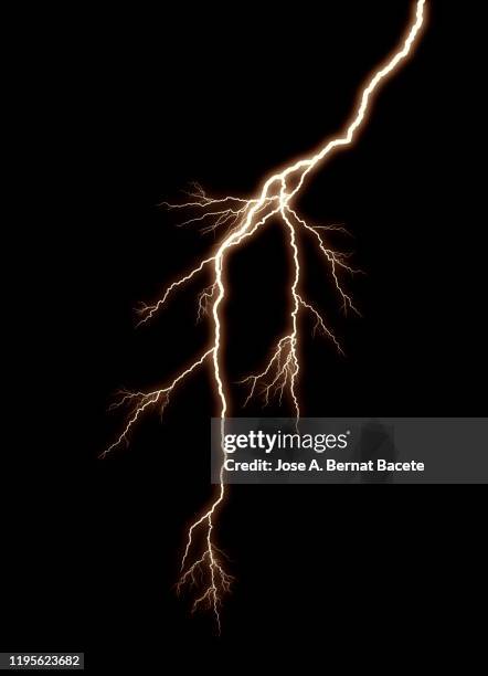 energy, lightning on black background. - blitze freisteller stock-fotos und bilder