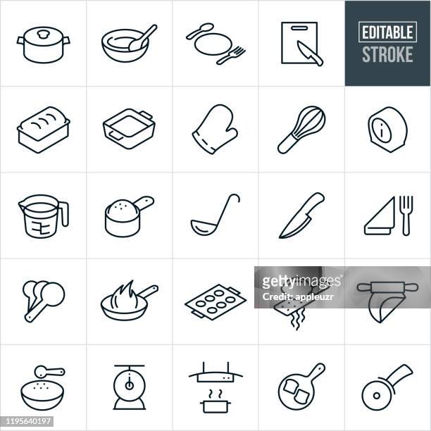 ilustraciones, imágenes clip art, dibujos animados e iconos de stock de utensilios de cocina y accesorios iconos de línea delgada - trazo editable - serviette
