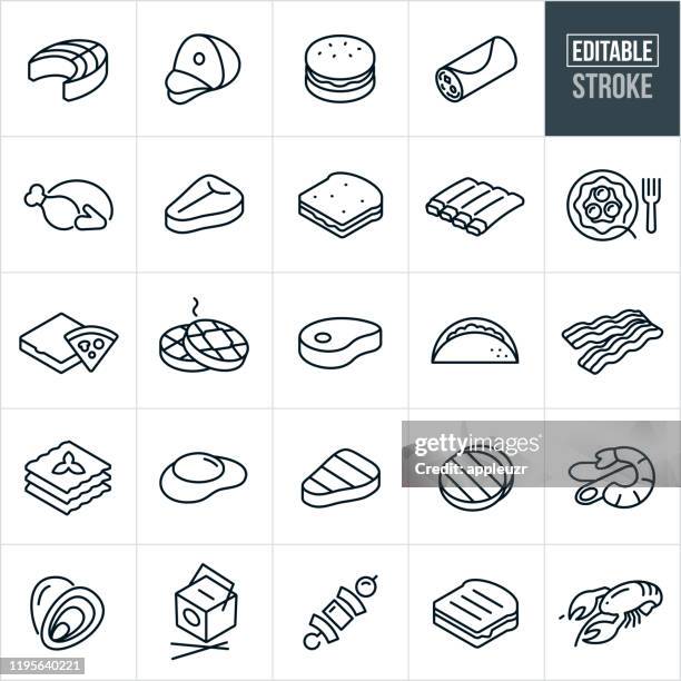 food thin line icons - editable stroke - salmon steak stock-grafiken, -clipart, -cartoons und -symbole