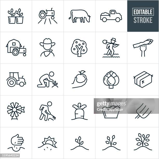 farming thin line icons - editable stroke - apfelernte stock-grafiken, -clipart, -cartoons und -symbole