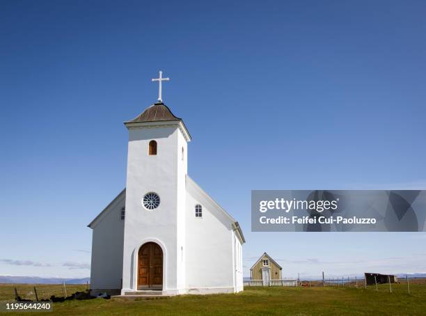 flatey church, western region, iceland - chapel stock pictures, royalty-free photos & images